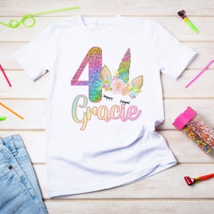 Personalised Unicorn Birthday T-Shirt Any Name Any Age Rainbow image 2