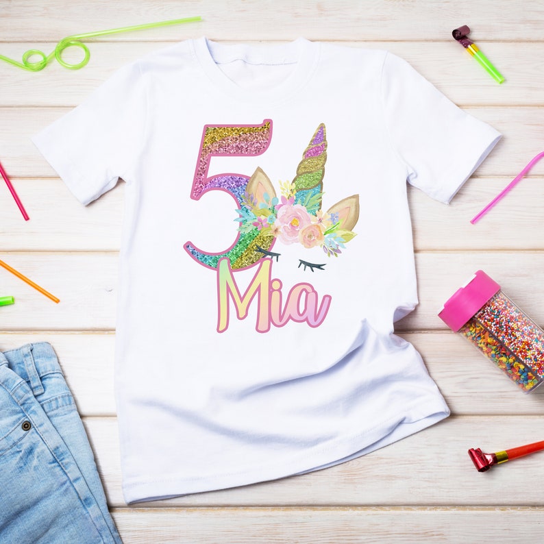 Personalised Unicorn Birthday T-Shirt Any Name Any Age Rainbow image 4