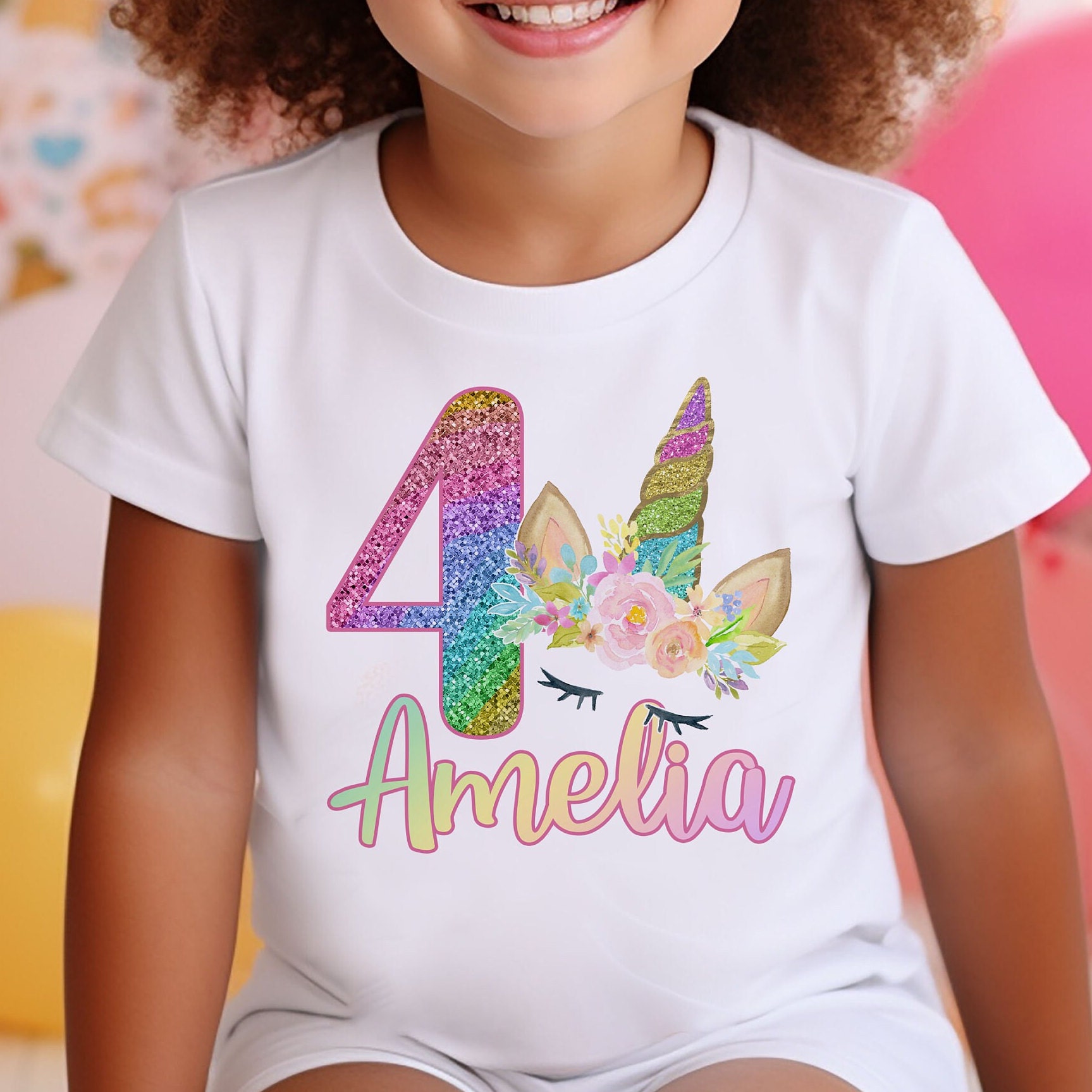 Personalised Unicorn Birthday T-shirt Any Name Any Age Rainbow 