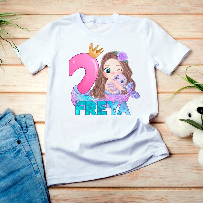 Personalised Mermaid Birthday T-Shirt Any Name Any Age Mermaid Under The Sea image 3