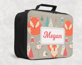 Personalised Lunch Bag Orange Foxes Kids Childrens Name School Dinner Lunch Box