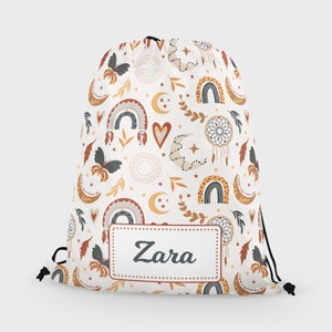 Personalised PE / swim bag, boho rainbow bag, girls school bag,school bag, kids drawstring bag, back to school bag, swim bag, sports bag