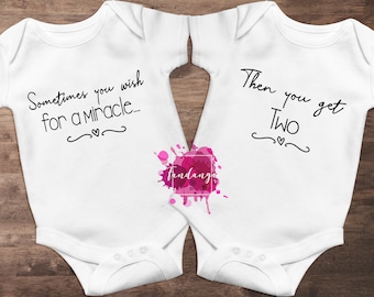 Set of TWO Personalised Twins Pregnancy Announcement Baby Vest - Custom Reveal Bodysuit Gift