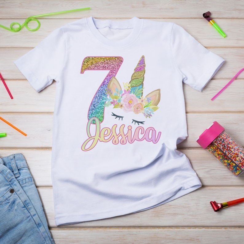 Personalised Unicorn Birthday T-Shirt Any Name Any Age Rainbow image 6