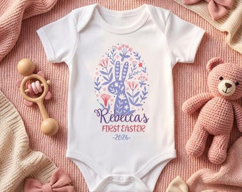 Personalised First Easter Bunny Sleepsuit - 1st Easter Baby Outfit - Custom Name Easter Gift