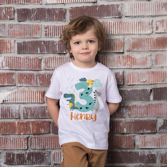 pasta instante Nube Camiseta personalizada de cumpleaños de dinosaurio 3er - Etsy España