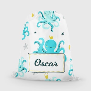Personalised PE / swim bag, octopus bag, girls school bag, boys school bag, kids drawstring bag, back to school bag, swim bag, sports bag
