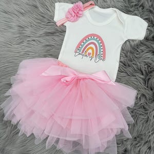 Baby Girls 1st Birthday Cake Smash Outfit - Pink Tutu Headband Set - First Birthday