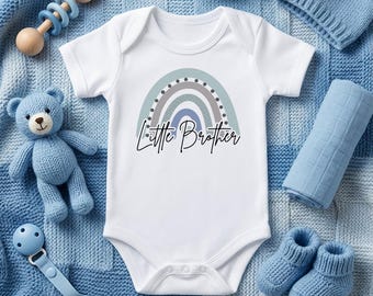 Little Brother Rainbow Baby Vest - Personalised Sibling Babygrow - New Brother Gift Outfit