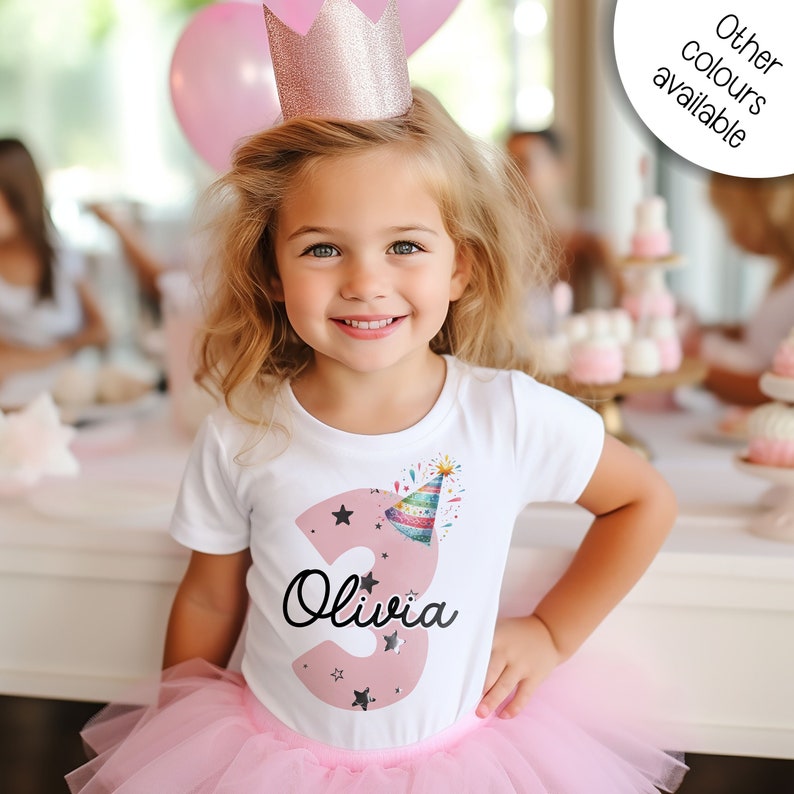 Personalised Birthday T-shirts Party Hat Crown Custom Birthday Keepsake T-shirt Personalised Birthday Gift Number Birthday Shirt image 1