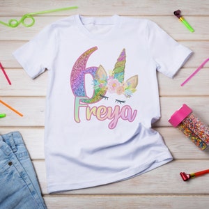 Personalised Unicorn Birthday T-Shirt Any Name Any Age Rainbow image 5