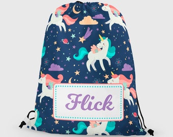 Personalised PE / swim bag, unicorns bag, girls school bag, boys school bag, kids drawstring bag, back to school bag, swim bag, sports bag