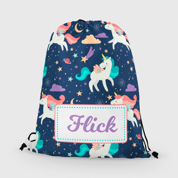 Personalised PE / swim bag, unicorns bag, girls school bag, boys school bag, kids drawstring bag, back to school bag, swim bag, sports bag