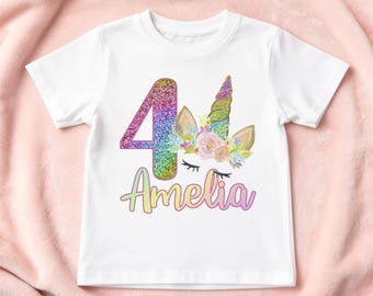 Personalised Unicorn Birthday T-Shirt Any Name Any Age