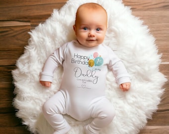 Happy Birthday 1st Birthday as My Daddy Outfit Baby Vest Sleepsuit Babygrow  Bodysuit Dad Birthday New Dad Gift Rabbit FANDANGO
