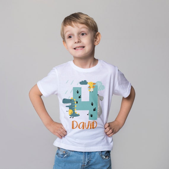 Camiseta personalizada de cumpleaños de dinosaurio 4º - Etsy España Camiseta personalizada de cumpleaños de dinosaurio 4º - Etsy España