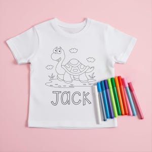 Personalised Turtle Colouring T-Shirt - Washable Colour-Me-In Tee - Custom Name Kids Gift