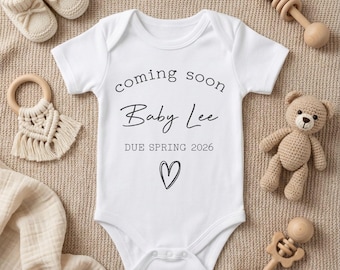 Personalised Pregnancy Announcement Baby Vest - Coming Soon Surname & Due Date - Baby Reveal Gift
