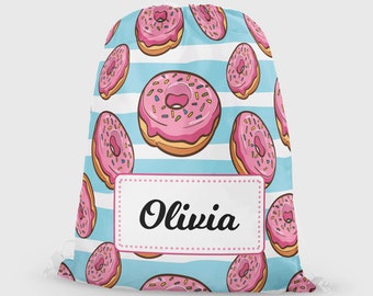 Personalised PE / swim bag, donuts bag, girls school bag, boys school bag, kids drawstring bag, back to school bag, swim bag, sports bag