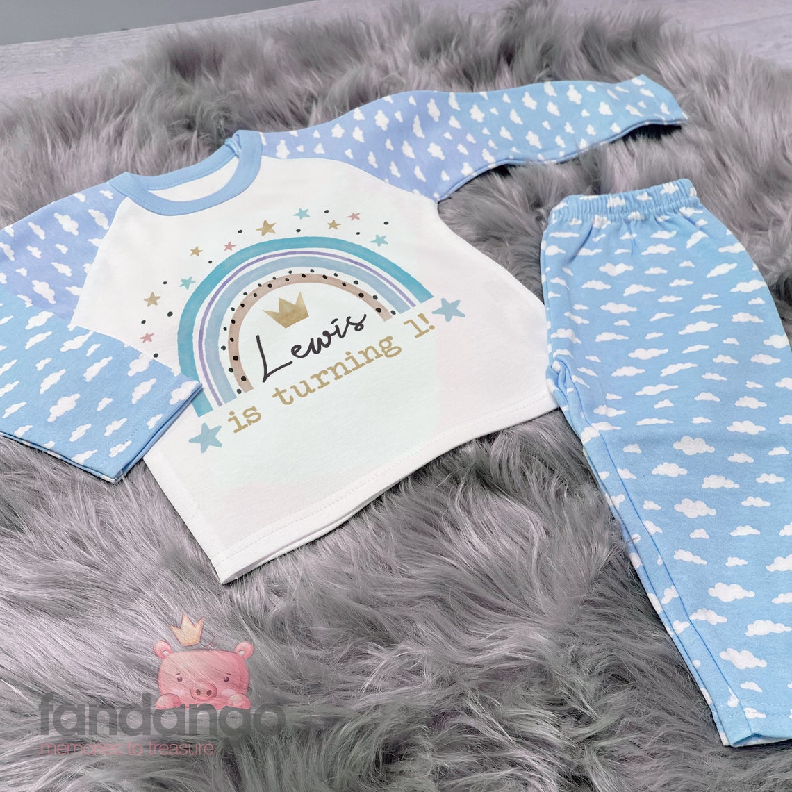Personalised 1st Birthday Pyjamas Blue Rainbow Cloud Pjs Etsy UK