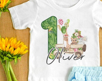Personalised Safari Birthday T-Shirt Any Name Any Age Lion Giraffe Safari Animals FANDANGO