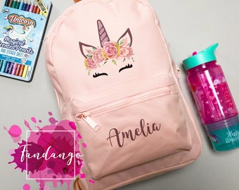 Personalised Unicorn Backpack - Any Name Girls School Rucksack - Nursery Toddler Bag