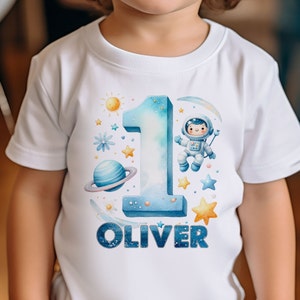 Personalised Space Astronaut Birthday T-Shirt - Any Name & Age - Kids Party Outfit Gift