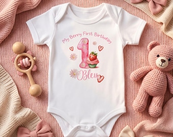 Personalised Berry First Birthday T-Shirt Baby Vest - 1st Birthday Cake Smash Girls Outfit