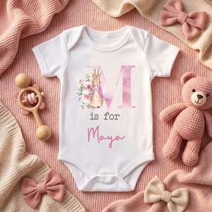 Personalised Rabbit Sleepsuit - New Baby Girl Coming Home Outfit - Custom Name Newborn Gift