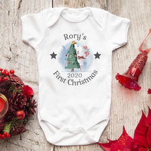First Christmas Personalised Baby Unisex Vest, Grow, Bodysuit, Elephant, Christmas Tree FANDANGO
