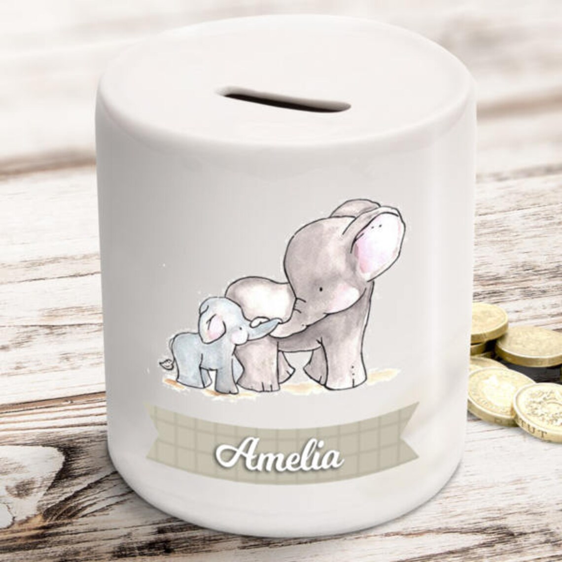 Personalised Baby Elephant Money Box in Ceramic With Rubber Etsy