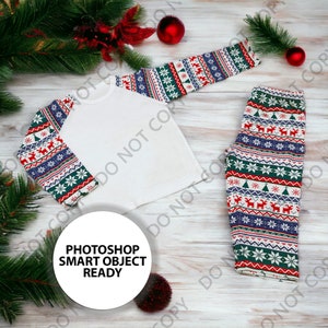 SMART MOCKUP Kids Wholesale Clothing Christmas New Design 2023 PSD Smart Objected png Red, Green & Blue Fair Isle Design