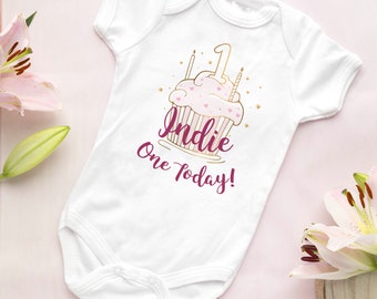 Personalised 1st First Birthday Baby Vest, Bodysuit, gift outfit for cake smash, today I am one, custom FANDANGO