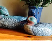 Ceramic duck decoy set of two wood duck ceramic