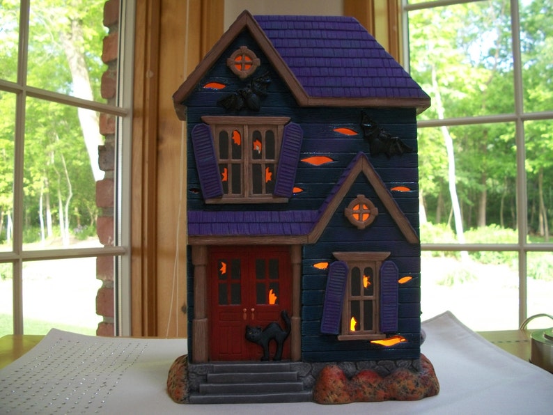 Ceramic Halloween Haunted House Lighted Halloween Decoration Etsy
