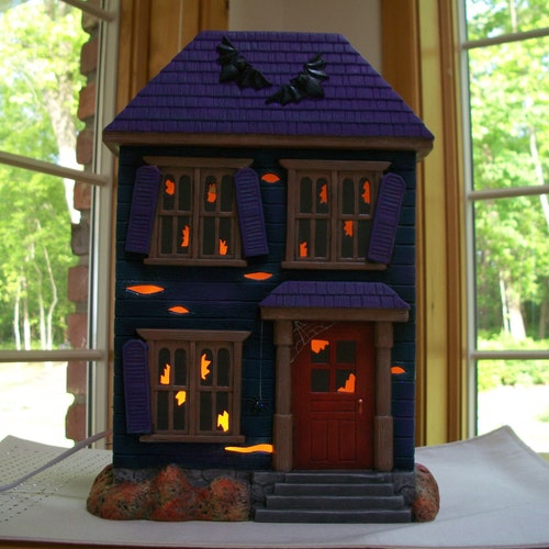 Ceramic Halloween Haunted House Lighted Halloween Decoration - Etsy