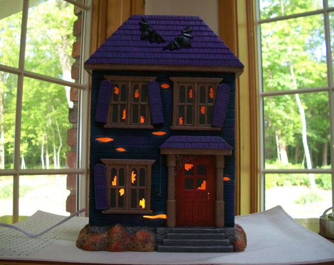Ceramic Halloween Haunted House Lighted Halloween Decoration - Etsy