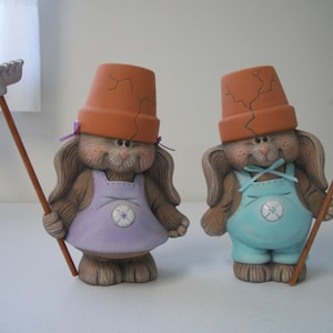 Ceramic Easter crackpot bunnies set of 2,Easter bunny,spring,garden decorations