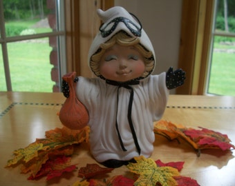 Ceramic Halloween ghost girl tot trick or treater Halloween decoration
