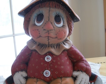 ceramic Halloween scarecrow Fall Autumn decoration quilted softie look