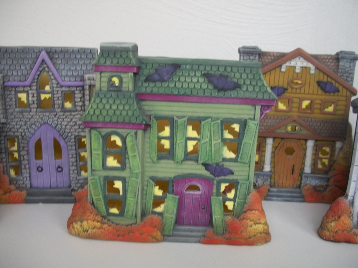 Ceramic Halloween Haunted Houses Votive Village Set of Six Etsy
