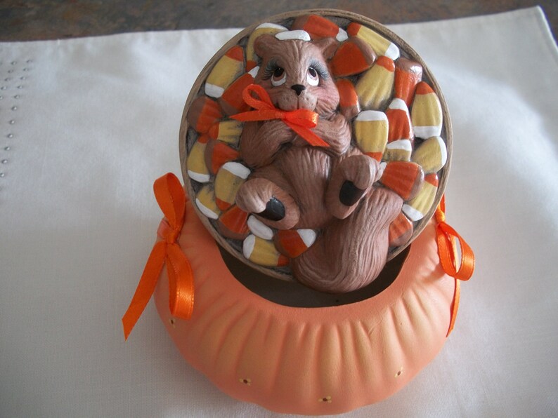 Ceramic Squirrel Candy Corn Candy Dish Halloween Decoration Etsy