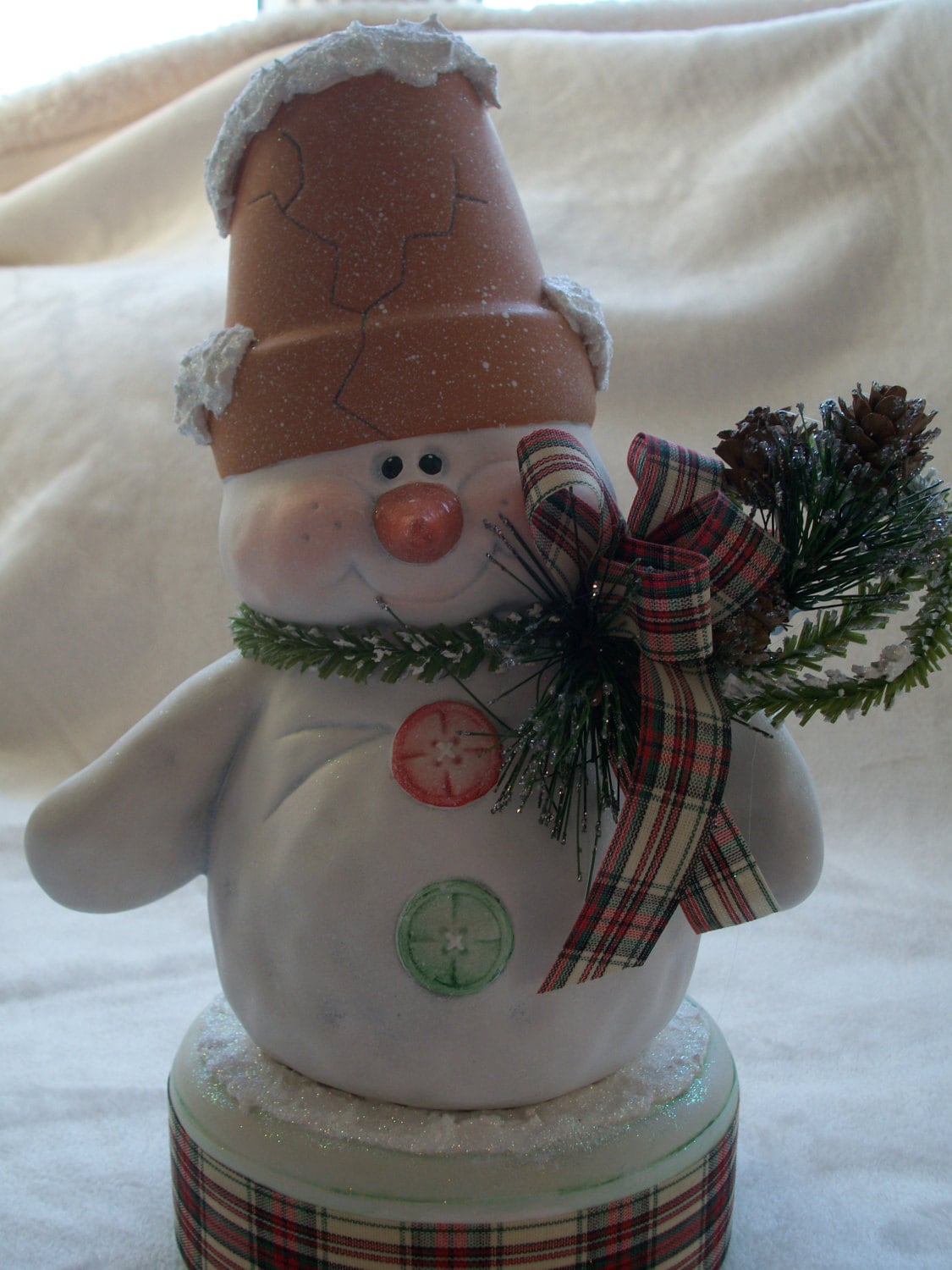 Ceramic snowman crackpot snowman on snowy base Etsy