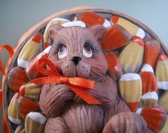 ceramic squirrel candy corn candy dish Halloween decoration