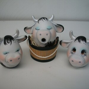 ceramic cow character ceramic egg -pressions set of 3