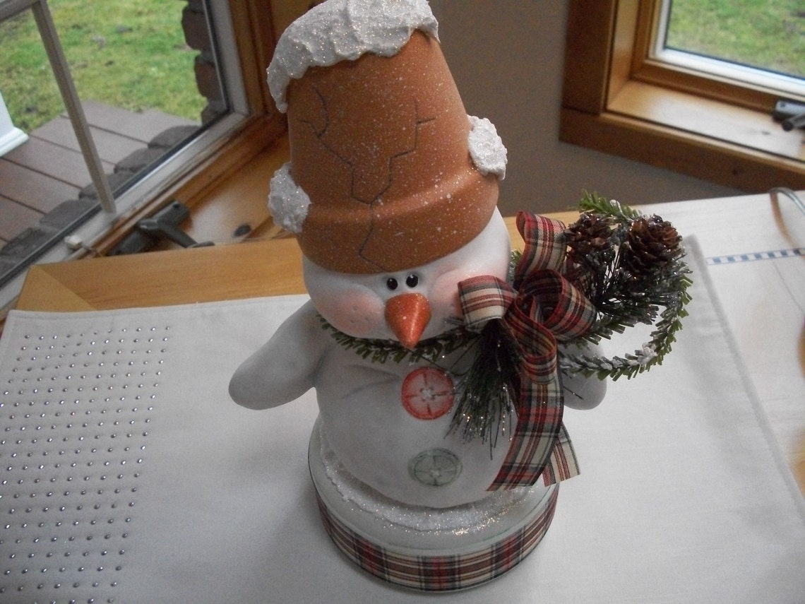 Ceramic Snowman Crackpot Snowman on Snowy Base Etsy