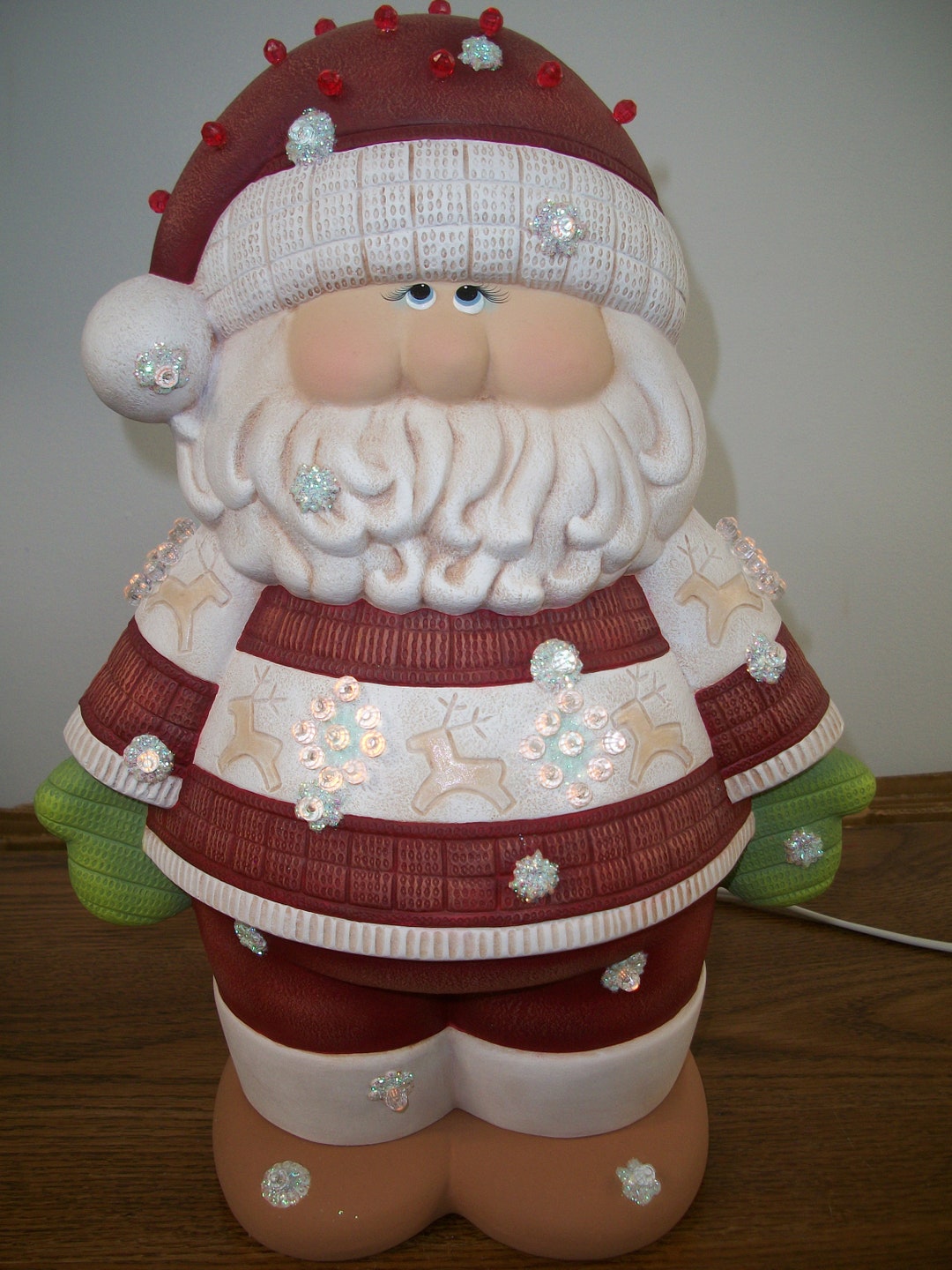 Ceramic Springtime Santa Ceramic Santa Light up Christmas Decoration - Etsy
