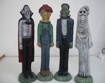 Ceramic Halloween Vampire,Frankenstein,Ghost,Scarecrow Halloween Decorations set of 4