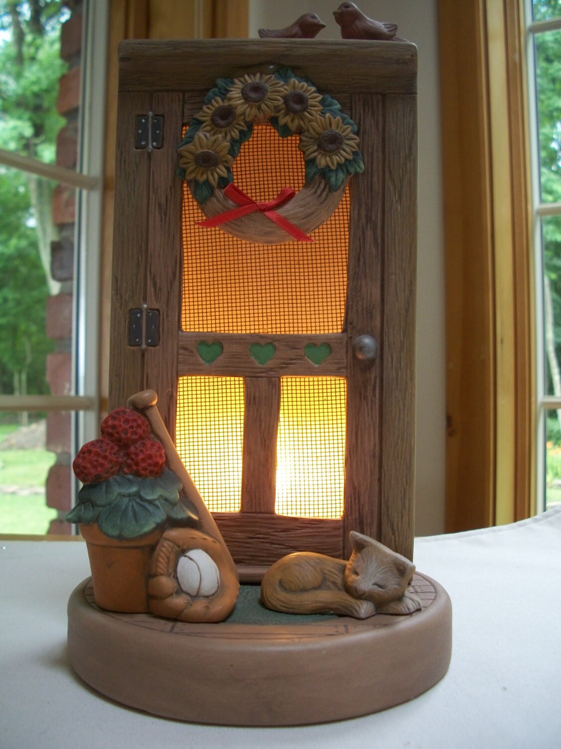 Ceramic Sunflowerbaseballkittyflowerpot Country Screen Door Etsy
