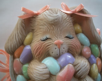 Ceramic Easter bunny,jellybean trinket box,candy dish Easter decoration